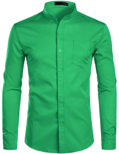 ZEROYAA Men's Banded Collar Slim Fit Long Sleeve Casual Button Down Dress Shirts with Pocket