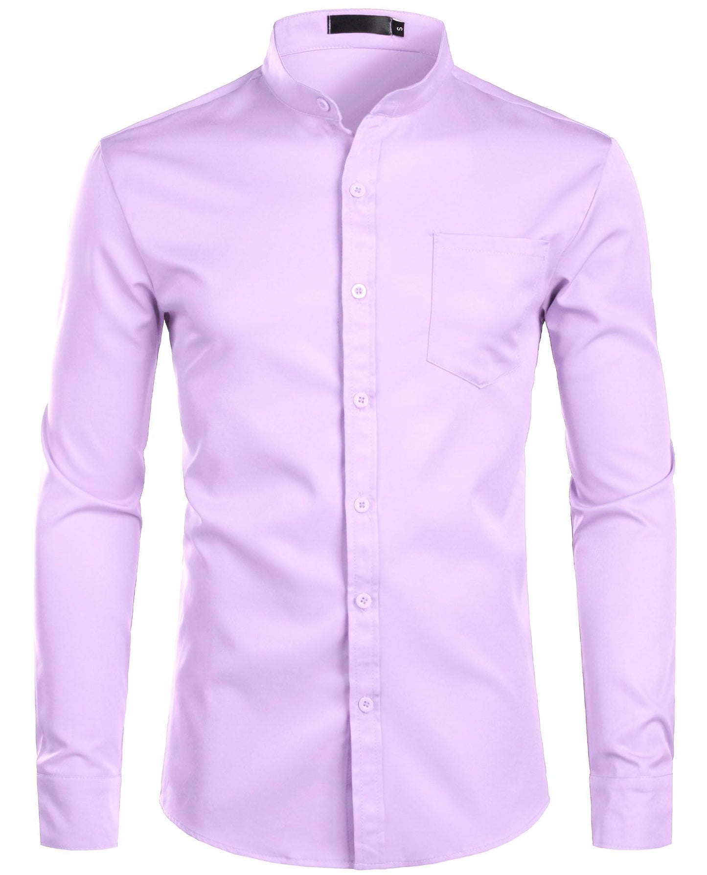 ZEROYAA Men's Banded Collar Slim Fit Long Sleeve Casual Button Down Dress Shirts with Pocket