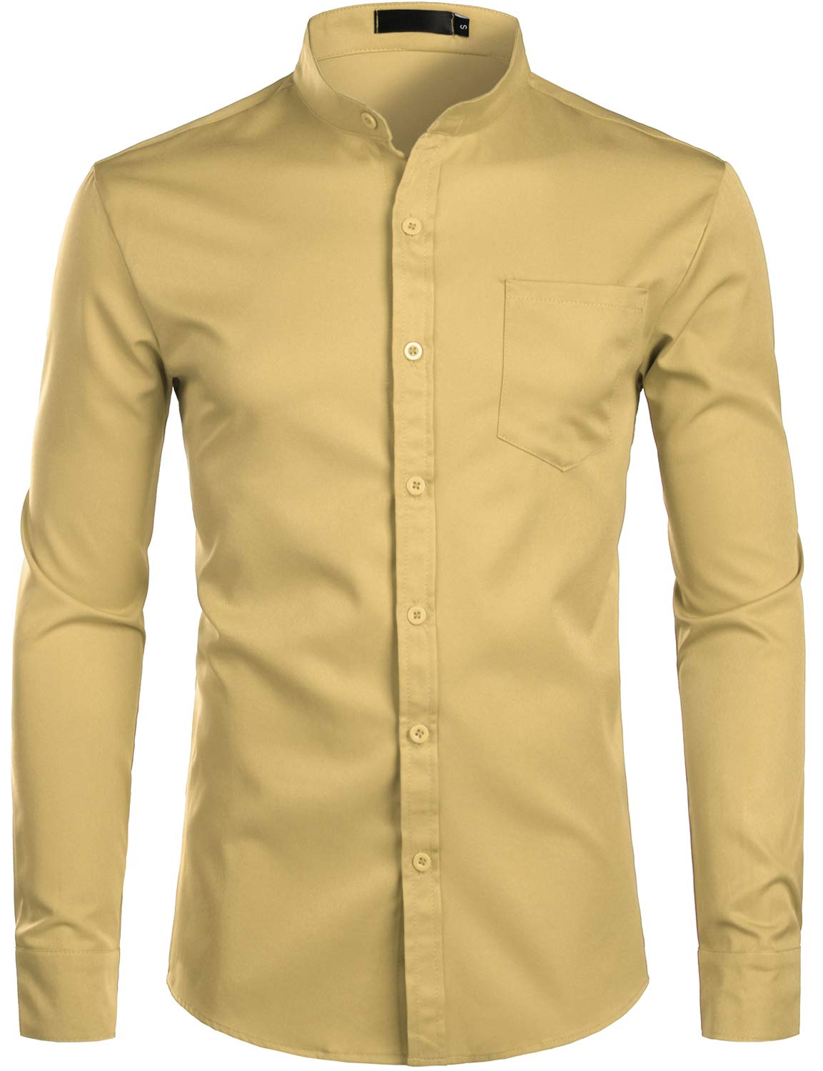 ZEROYAA Men's Banded Collar Slim Fit Long Sleeve Casual Button Down Dress Shirts with Pocket