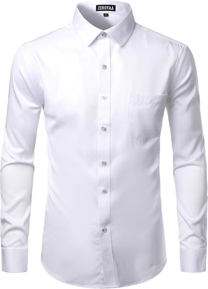 ZEROYAA Men's Business Formal Slim Fit Long Sleeve Button Up Dress Shirts with Pocket