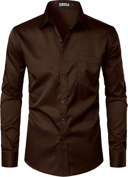 ZEROYAA Men's Urban Stylish Casual Business Slim Fit Long Sleeve Button Up Dress Shirt with Pocket