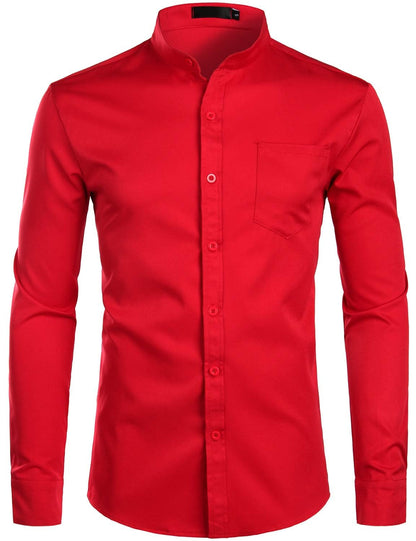ZEROYAA Men's Banded Collar Slim Fit Long Sleeve Casual Button Down Dress Shirts with Pocket