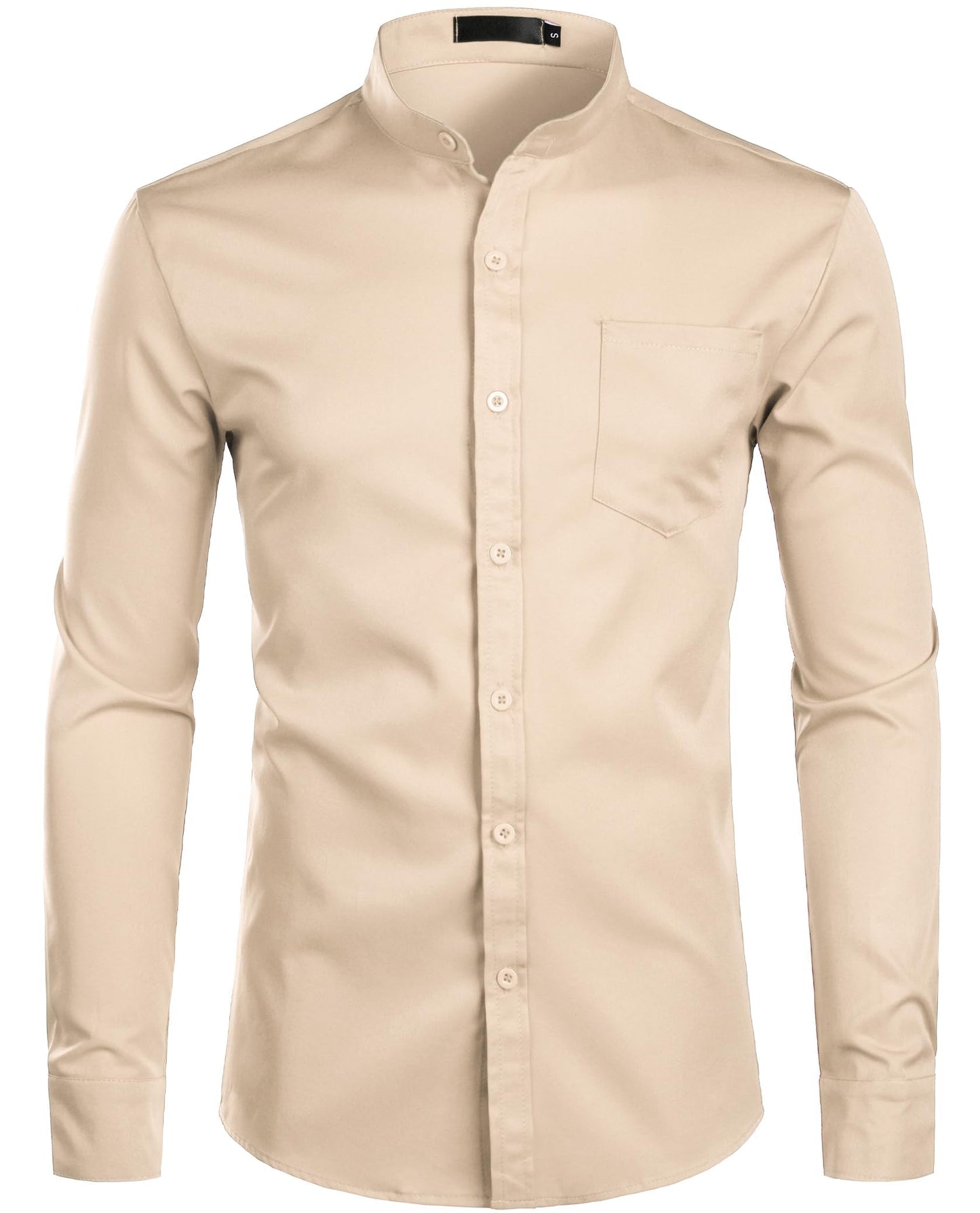 ZEROYAA Men's Banded Collar Slim Fit Long Sleeve Casual Button Down Dress Shirts with Pocket