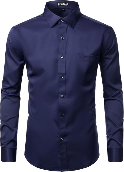 zeroyaa dress shirts Amazon.com: ZEROYAA Men's Long Sleeve Dress Shirt Fitted Wrinkle-Free Casual Business Button Up Shirts ZSSCL07-Black Small : Clothing, Shoes & Jewelry