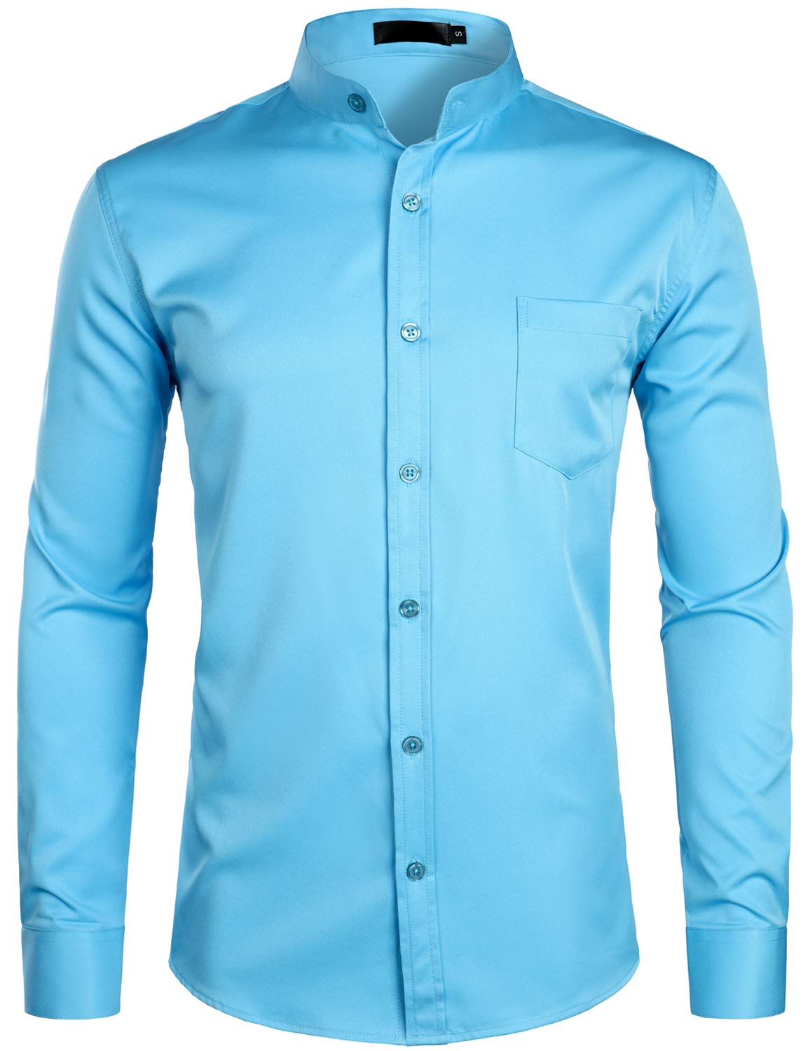 ZEROYAA Men's Banded Collar Slim Fit Long Sleeve Casual Button Down Dress Shirts with Pocket