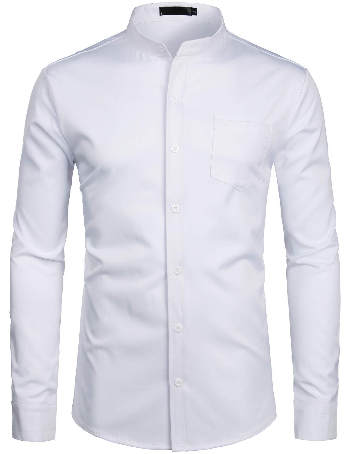 ZEROYAA Men's Banded Collar Slim Fit Long Sleeve Casual Button Down Dress Shirts with Pocket