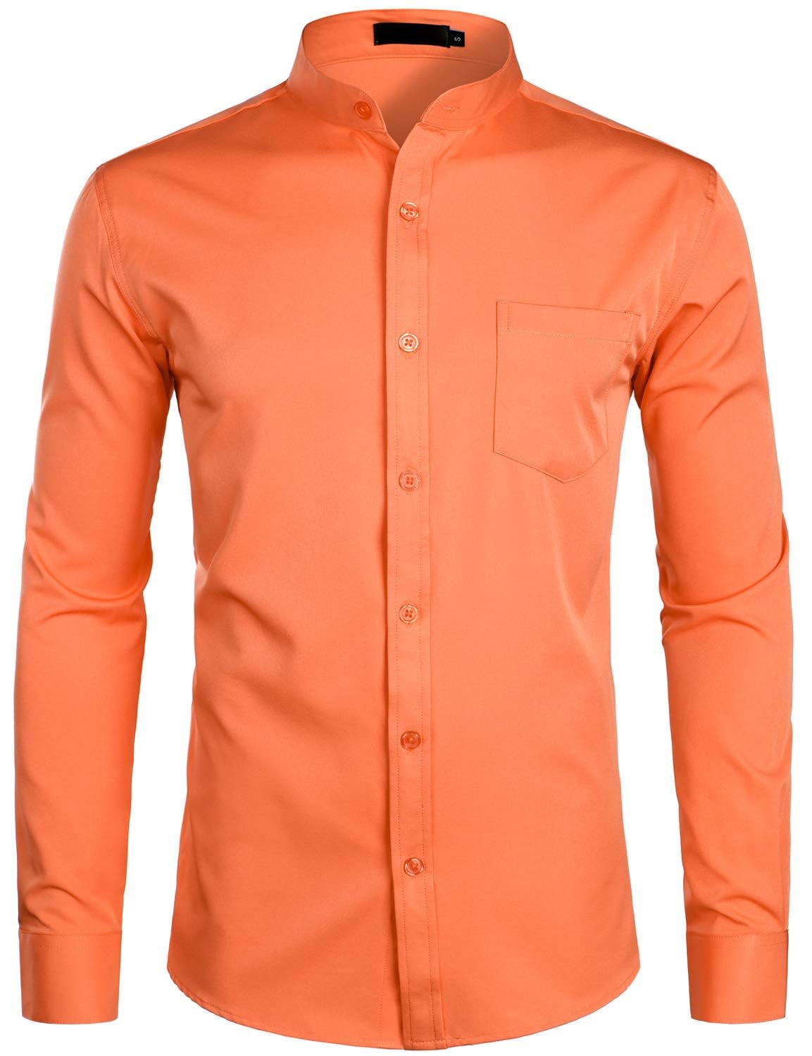 ZEROYAA Men's Banded Collar Slim Fit Long Sleeve Casual Button Down Dress Shirts with Pocket
