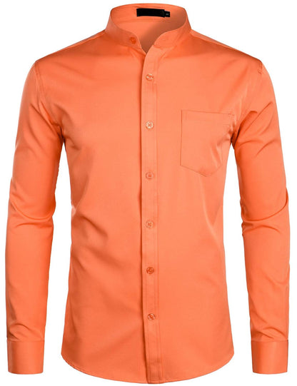 ZEROYAA Men's Banded Collar Slim Fit Long Sleeve Casual Button Down Dress Shirts with Pocket