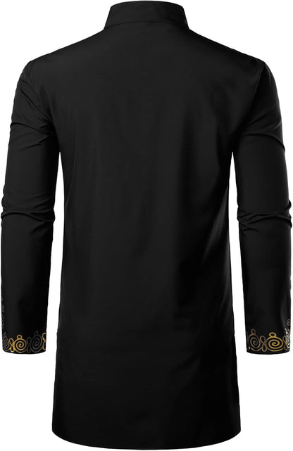 ZEROYAA Men's Traditional African Long Sleeve Dashiki Shiny Pattern Printed Dazzling Shirt