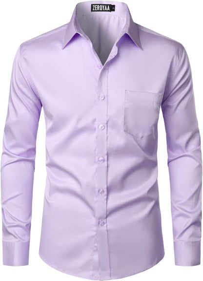 ZEROYAA Men's Urban Stylish Casual Business Slim Fit Long Sleeve Button Up Dress Shirt with Pocket