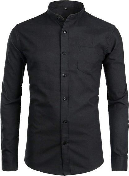 ZEROYAA Men's Hipster Mandarin Collar Long Sleeve Button Up Oxford Shirts with Chest Pocket