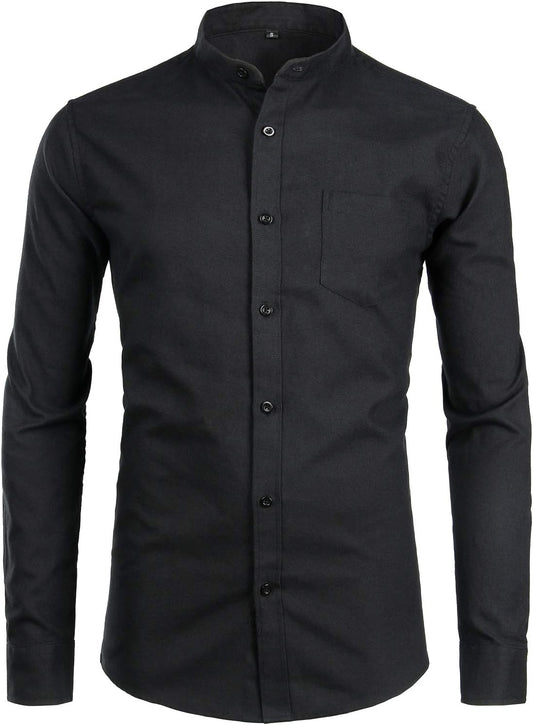 ZEROYAA Men's Hipster Mandarin Collar Long Sleeve Button Up Oxford Shirts with Chest Pocket