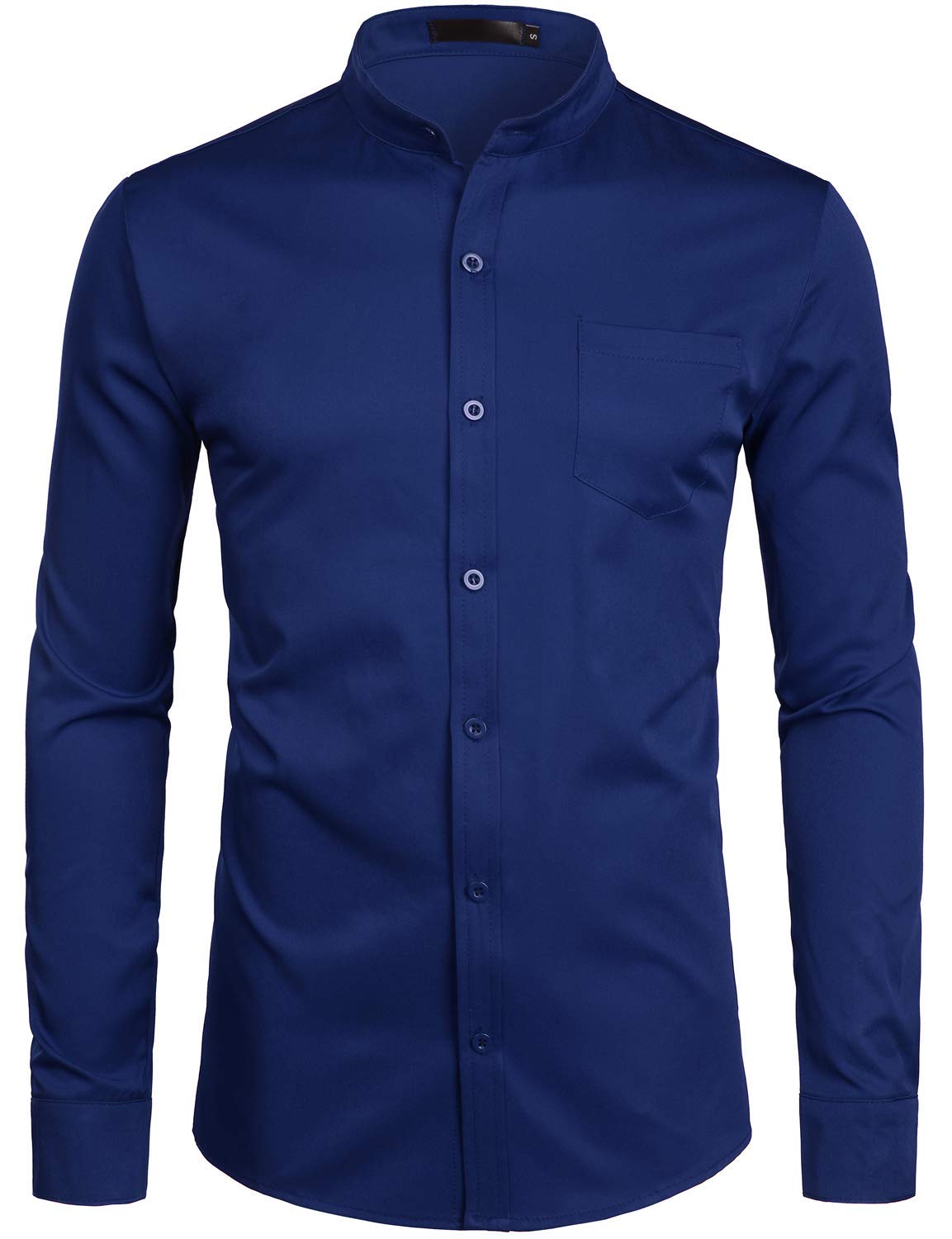 ZEROYAA Men's Banded Collar Slim Fit Long Sleeve Casual Button Down Dress Shirts with Pocket