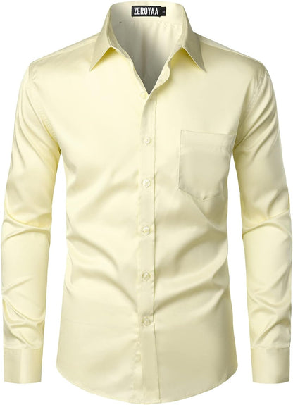ZEROYAA Men's Urban Stylish Casual Business Slim Fit Long Sleeve Button Up Dress Shirt with Pocket