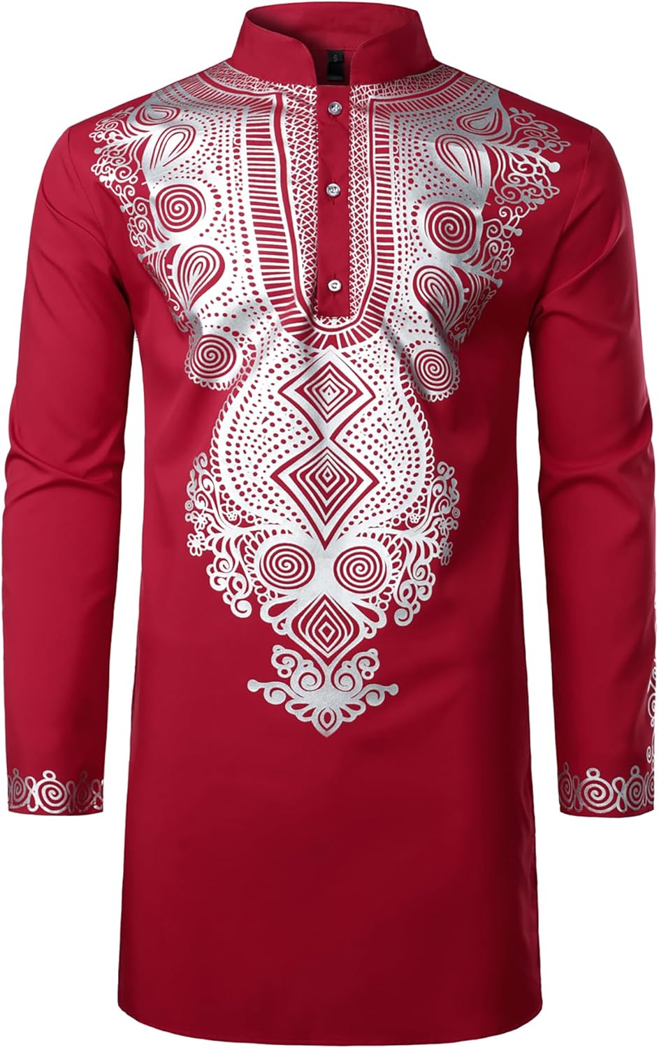 ZEROYAA Men's Traditional African Long Sleeve Dashiki Shiny Pattern Printed Dazzling Shirt