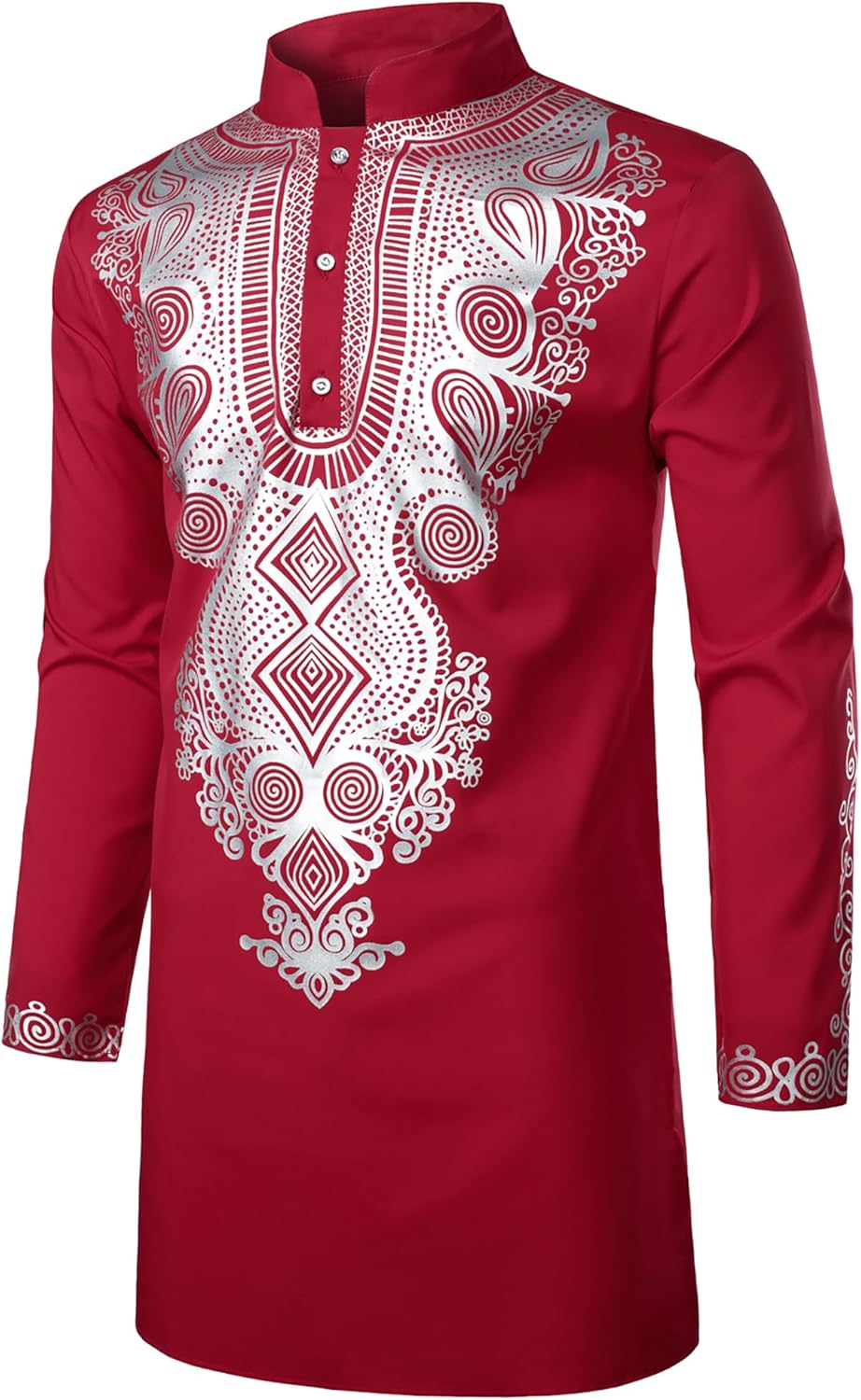 ZEROYAA Men's Traditional African Long Sleeve Dashiki Shiny Pattern Printed Dazzling Shirt