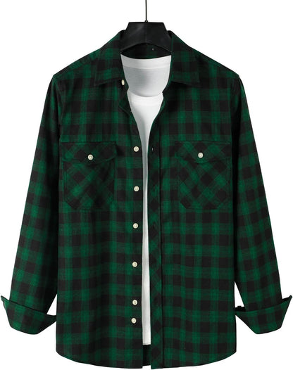 ZEROYAA Men's Casual Regular Fit Button Up Flannel Checked Plaid Shirts with Pockets