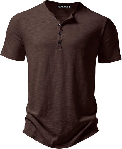 ZEROYAA Men's Short Sleeve Henley Shirt Casual Stretchy Slim Fit T Shirt