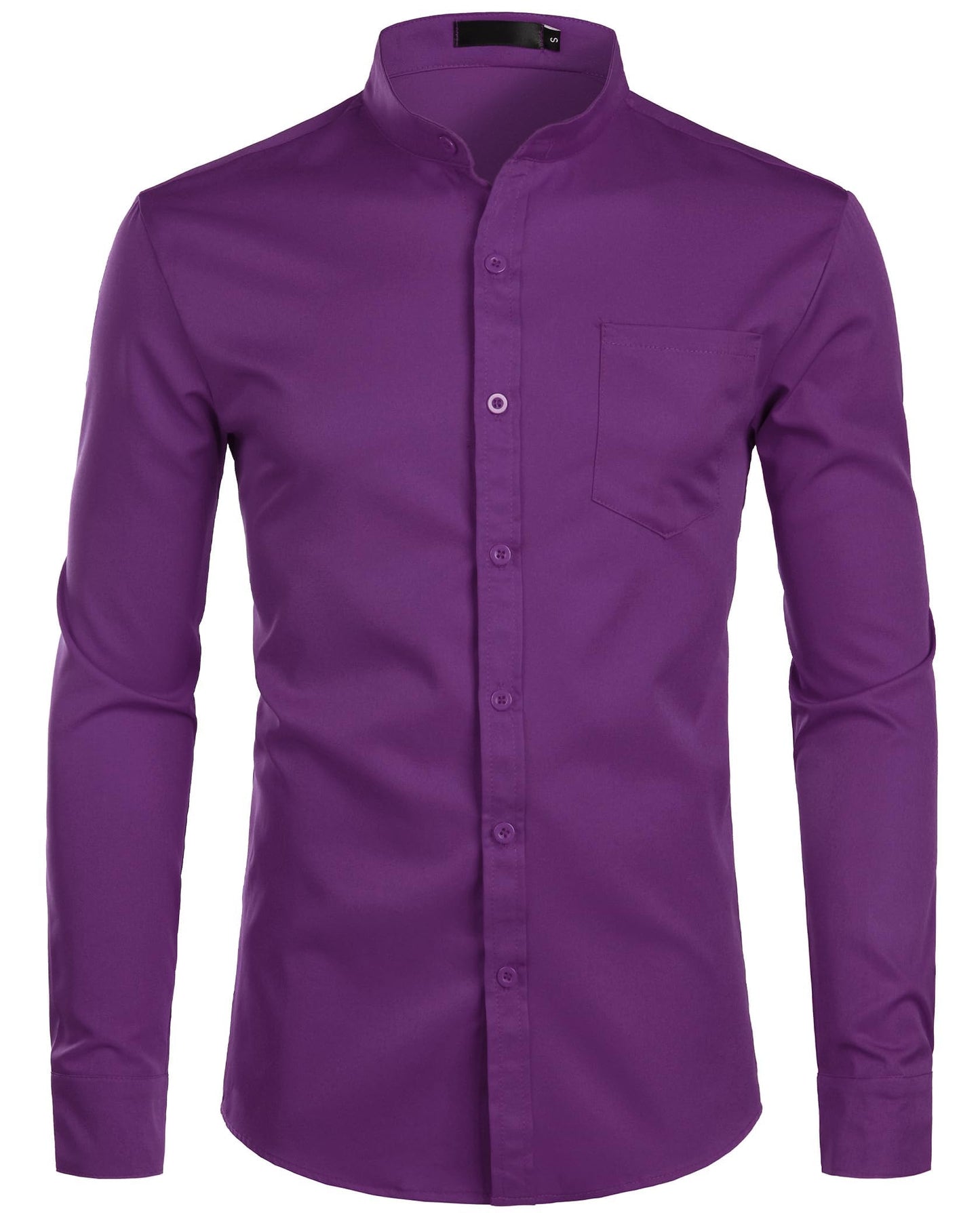 ZEROYAA Men's Banded Collar Slim Fit Long Sleeve Casual Button Down Dress Shirts with Pocket