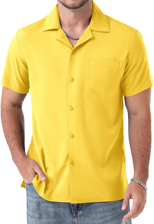 ZEROYAA Men's Regular Fit Short Sleeve Button Down Shirts Wrinkle Free Summer Lightweight Tops with Pocket