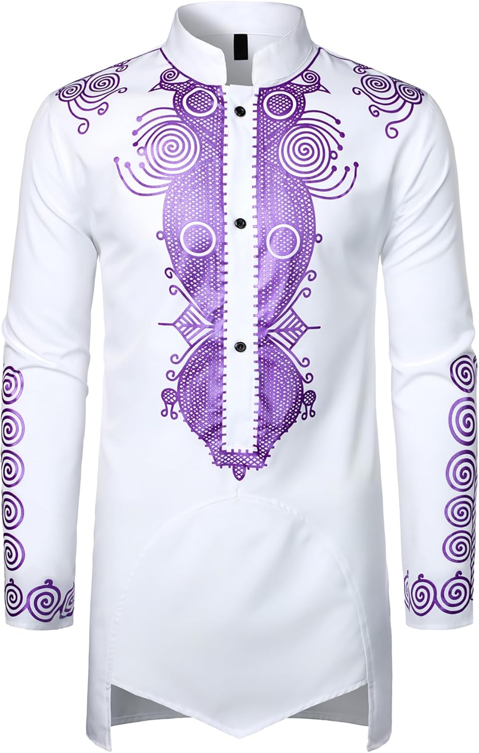 ZEROYAA Men's Traditional African Long Sleeve Dashiki Shiny Pattern Printed Dazzling Shirt