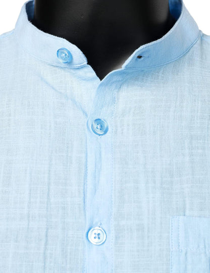 ZEROYAA Men's Fitted Cotton Linen Long Sleeve Banded Collar Button Up Shirts Lightweight Beach Tops with Pocket