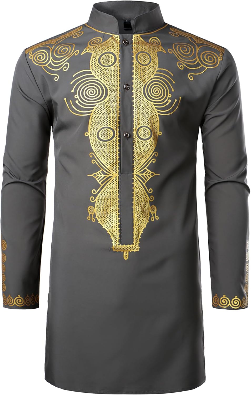 ZEROYAA Men's Traditional African Long Sleeve Dashiki Shiny Pattern Printed Dazzling Shirt
