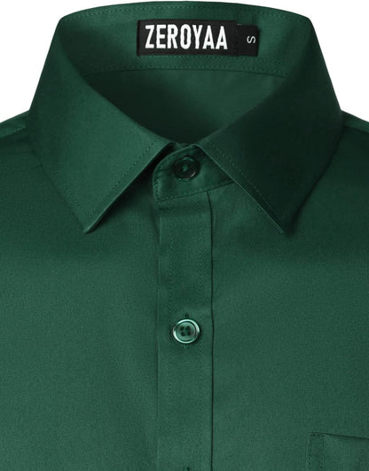 ZEROYAA Men's Urban Stylish Casual Business Slim Fit Long Sleeve Button Up Dress Shirt with Pocket