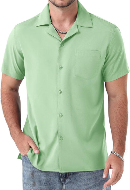 ZEROYAA Men's Regular Fit Short Sleeve Button Down Shirts Wrinkle Free Summer Lightweight Tops with Pocket