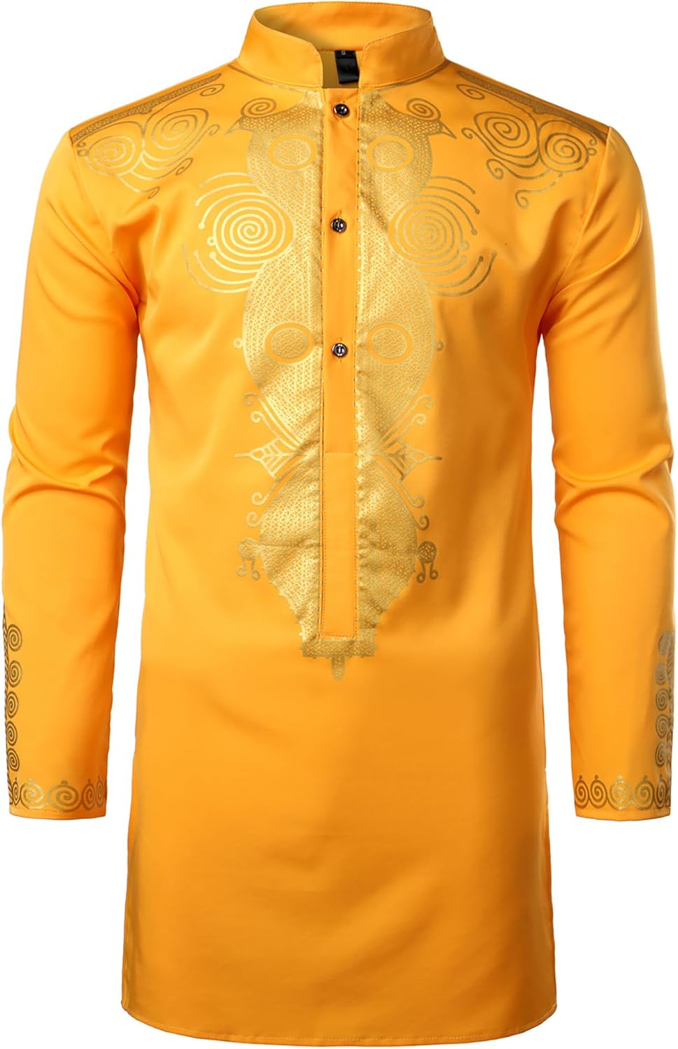 ZEROYAA Men's Traditional African Long Sleeve Dashiki Shiny Pattern Printed Dazzling Shirt