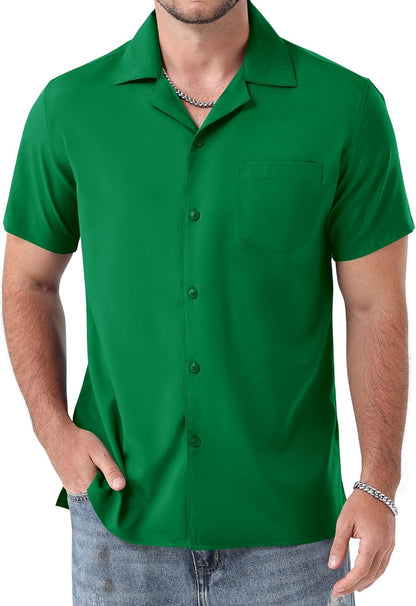 ZEROYAA Men's Regular Fit Short Sleeve Button Down Shirts Wrinkle Free Summer Lightweight Tops with Pocket