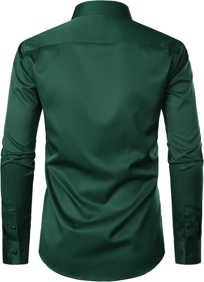 ZEROYAA Men's Urban Stylish Casual Business Slim Fit Long Sleeve Button Up Dress Shirt with Pocket