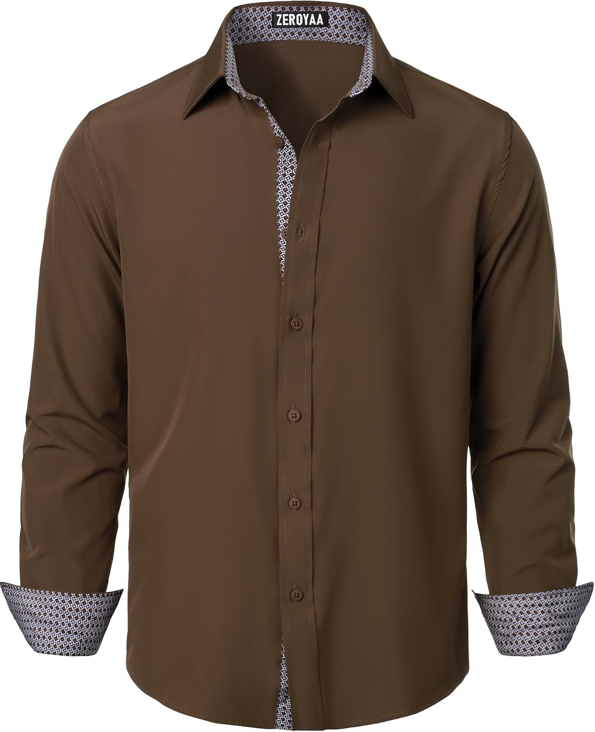 ZEROYAA Men's Regular Fit Dress Shirt Stretch Wrinkle-Free Long Sleeve Casual Business Button Up Shirts