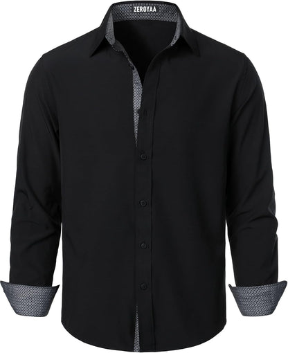 ZEROYAA Men's Regular Fit Dress Shirt Stretch Wrinkle-Free Long Sleeve Casual Business Button Up Shirts