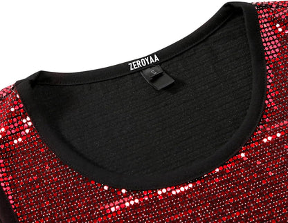 ZEROYAA Men's 70s Sequin Tank Top Shiny Disco Metallic Sleeveless Shirt