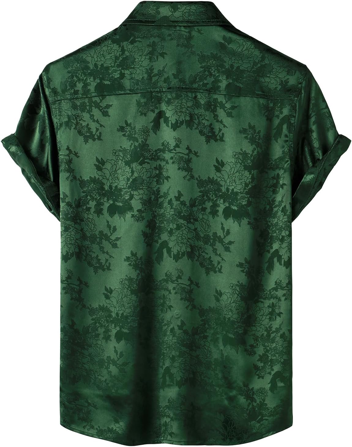 ZEROYAA Men's Shiny Luxury Silk Satin Floral Jacquard Short Sleeve Regular Fit Button Down Shirt for Party Prom