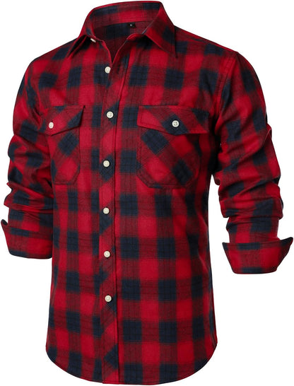 ZEROYAA Men's Casual Regular Fit Button Up Flannel Checked Plaid Shirts with Pockets