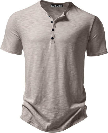 ZEROYAA Men's Short Sleeve Henley Shirt Casual Stretchy Slim Fit T Shirt