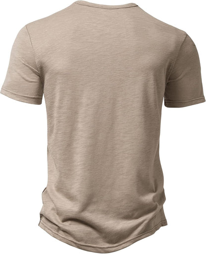 ZEROYAA Men's Short Sleeve Henley Shirt Casual Stretchy Slim Fit T Shirt