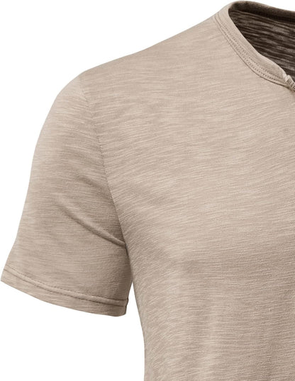 ZEROYAA Men's Short Sleeve Henley Shirt Casual Stretchy Slim Fit T Shirt