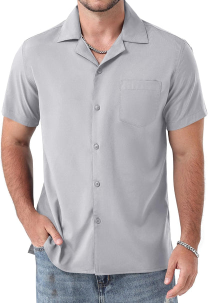 ZEROYAA Men's Regular Fit Short Sleeve Button Down Shirts Wrinkle Free Summer Lightweight Tops with Pocket