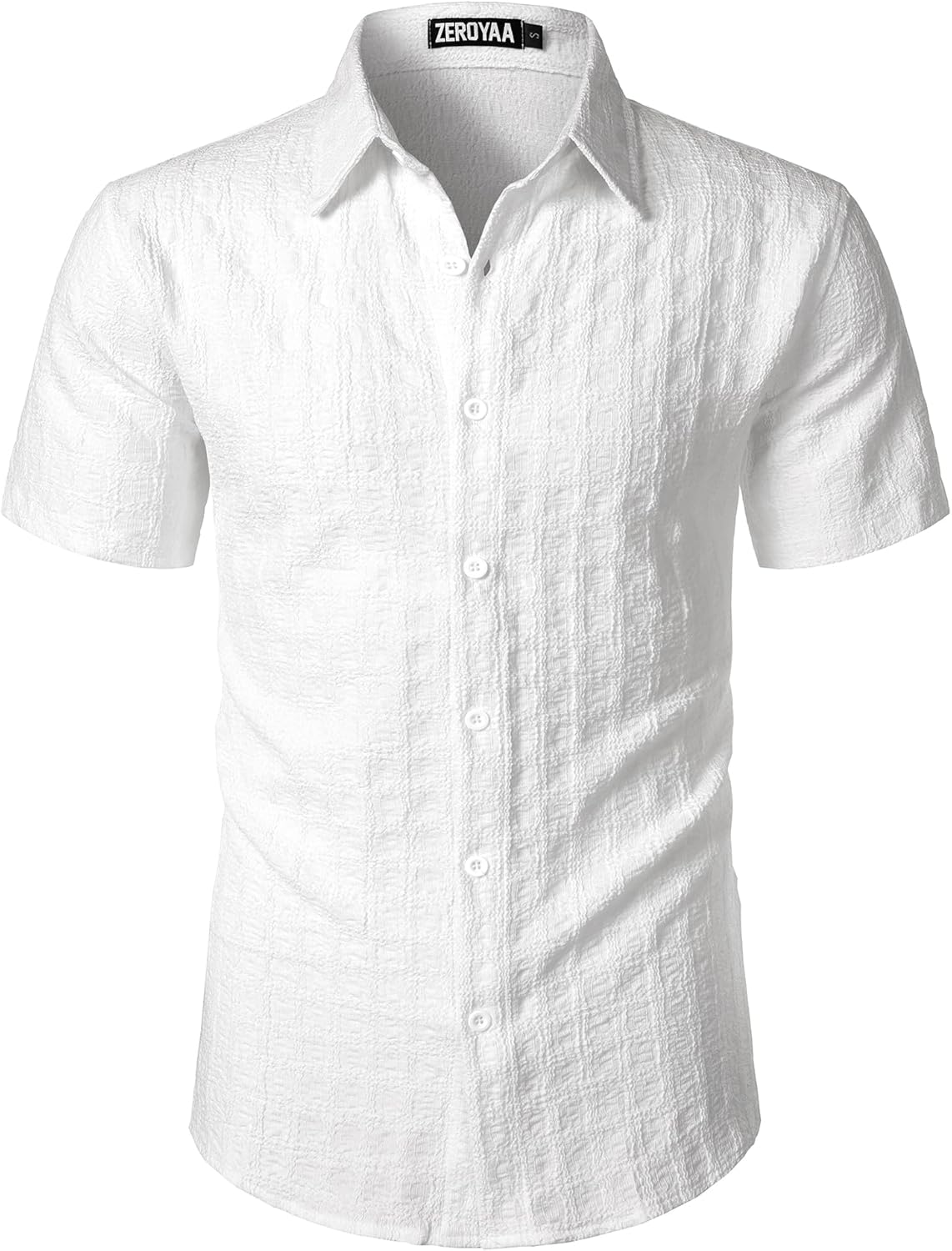ZEROYAA Men's Knit Shirt Vintage Slim Fit Short Sleeve Button Down Shirts Summer Vacation Beach Tops