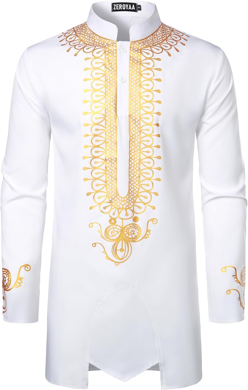 ZEROYAA Men's Traditional African Long Sleeve Dashiki Shiny Pattern Printed Dazzling Shirt
