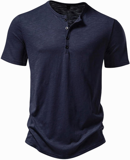 ZEROYAA Men's Short Sleeve Henley Shirt Casual Stretchy Slim Fit T Shirt