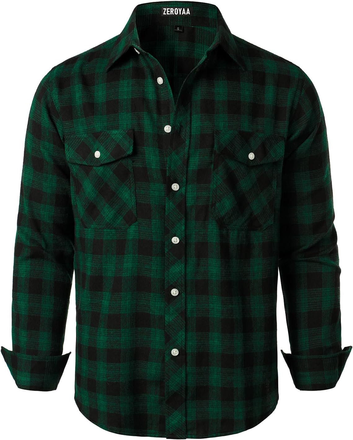 ZEROYAA Men's Casual Regular Fit Button Up Flannel Checked Plaid Shirts with Pockets