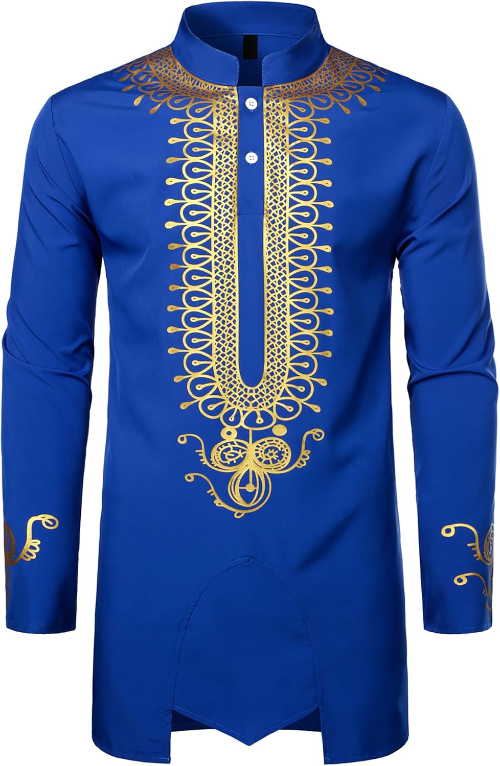 ZEROYAA Men's Traditional African Long Sleeve Dashiki Shiny Pattern Printed Dazzling Shirt
