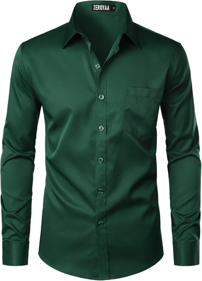 ZEROYAA Men's Urban Stylish Casual Business Slim Fit Long Sleeve Button Up Dress Shirt with Pocket