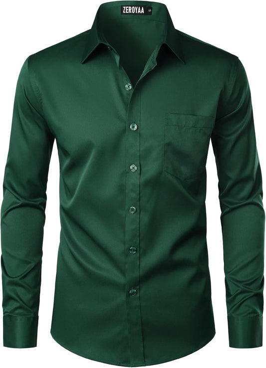 ZEROYAA Men's Urban Stylish Casual Business Slim Fit Long Sleeve Button Up Dress Shirt with Pocket
