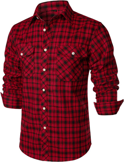 ZEROYAA Men's Casual Regular Fit Button Up Flannel Checked Plaid Shirts with Pockets