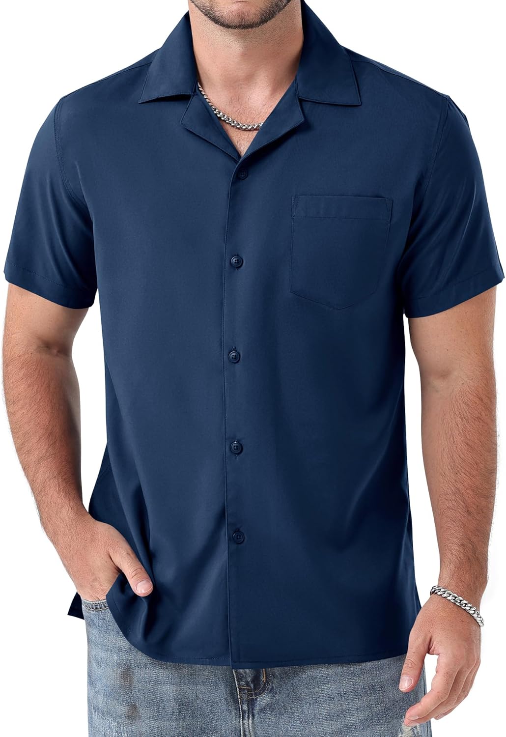 ZEROYAA Men's Regular Fit Short Sleeve Button Down Shirts Wrinkle Free Summer Lightweight Tops with Pocket
